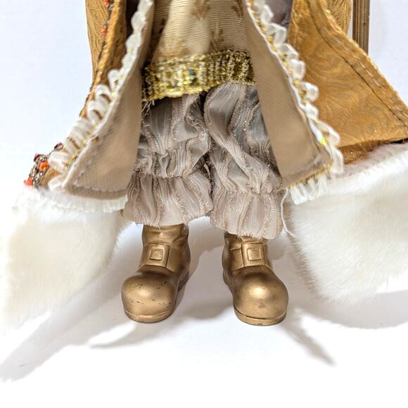Gold Victorian Santa Standing 16.5" Bag of Gifts Staff Boots Orange Beaded Trim - Picture 13 of 16